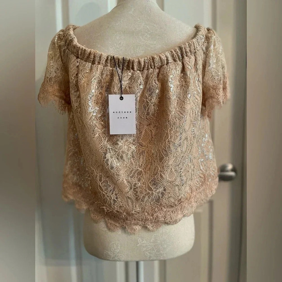 Revolve Endless Rose Off The Shoulder Shimmer light pink & silver top size M NWT - Picture 10 of 16